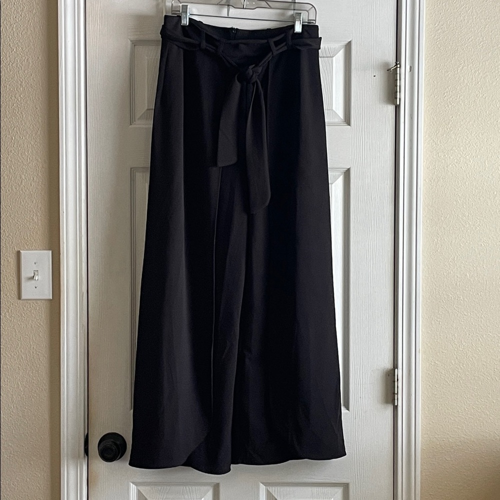 Addison Evenings Size Large Black Tie Waist Wide Leg Split Leg Lined Pants